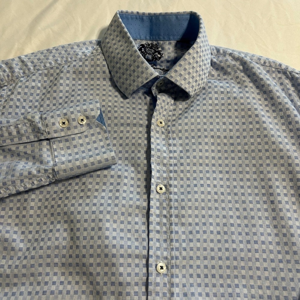 English Laundry Mens Blue White Check Long Sleeve Button Down Shirt 16 1/2 36/37